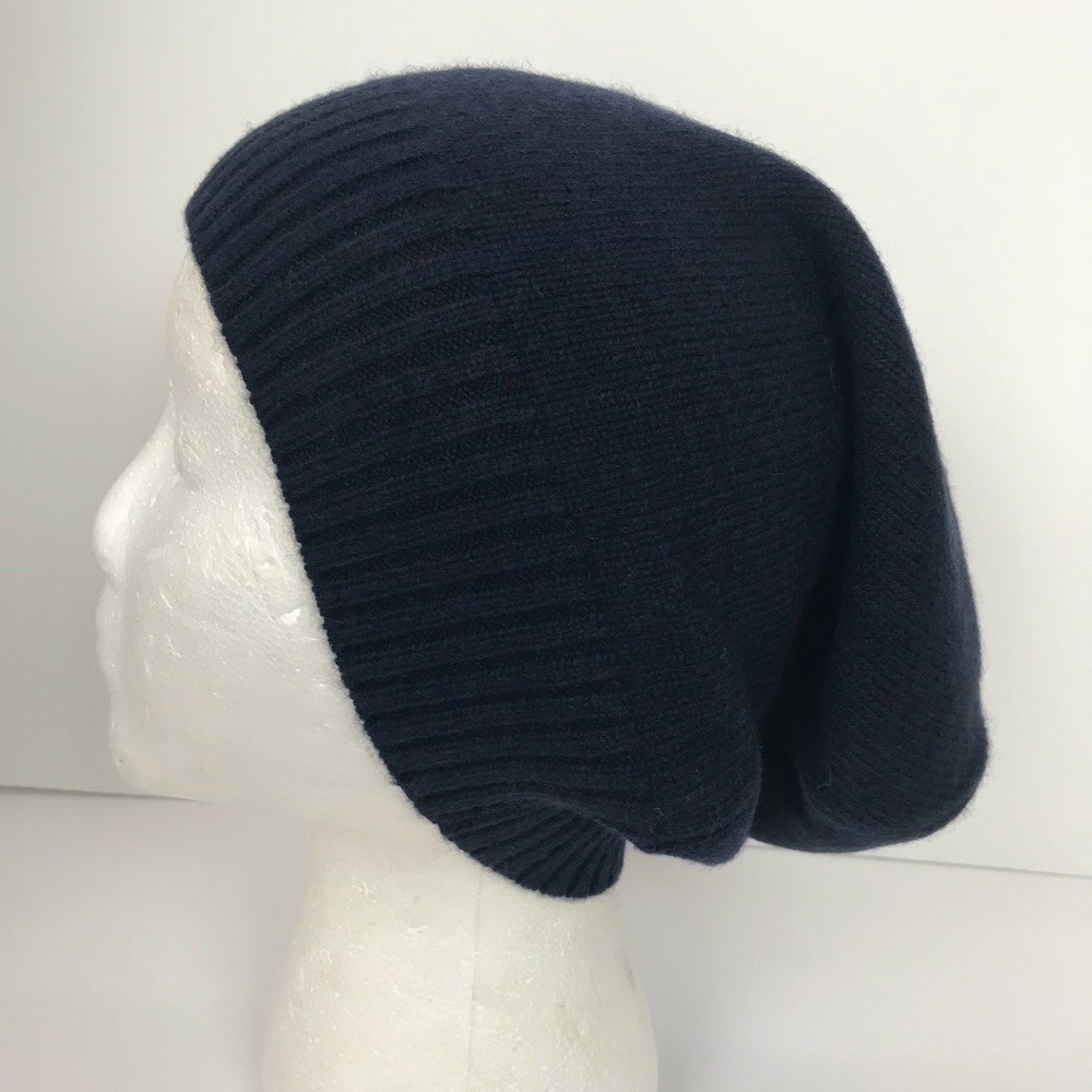 100% Cashmere Beanie Cap Navy